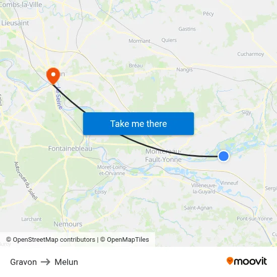 Gravon to Melun map