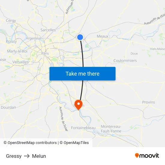 Gressy to Melun map