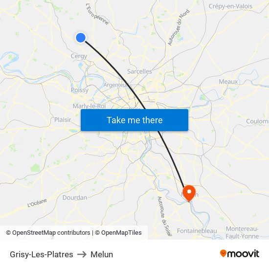 Grisy-Les-Platres to Melun map