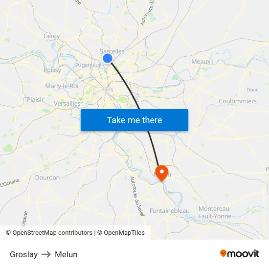 Groslay to Melun map