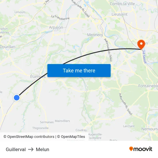 Guillerval to Melun map