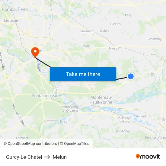 Gurcy-Le-Chatel to Melun map