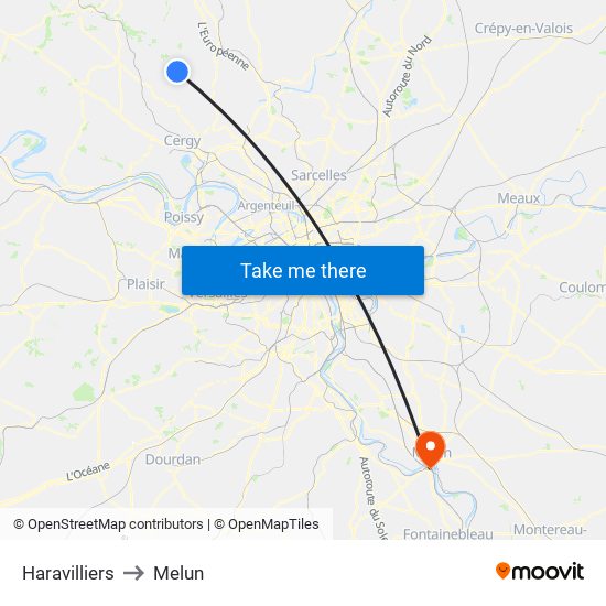 Haravilliers to Melun map