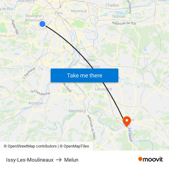 Issy-Les-Moulineaux to Melun map