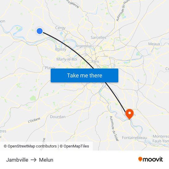 Jambville to Melun map
