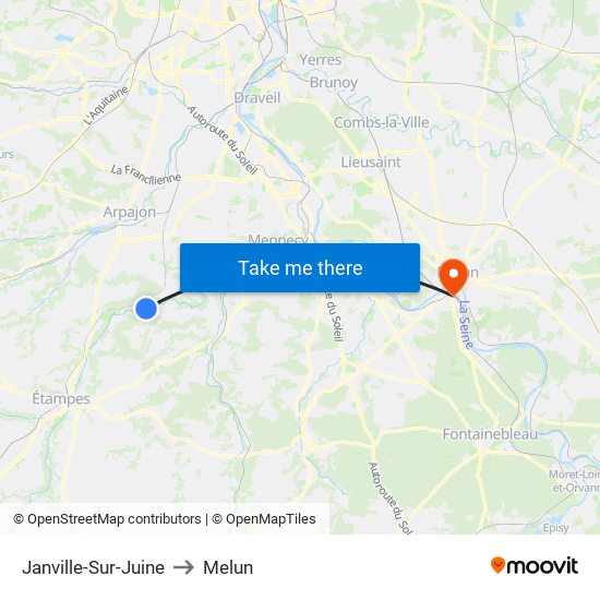 Janville-Sur-Juine to Melun map