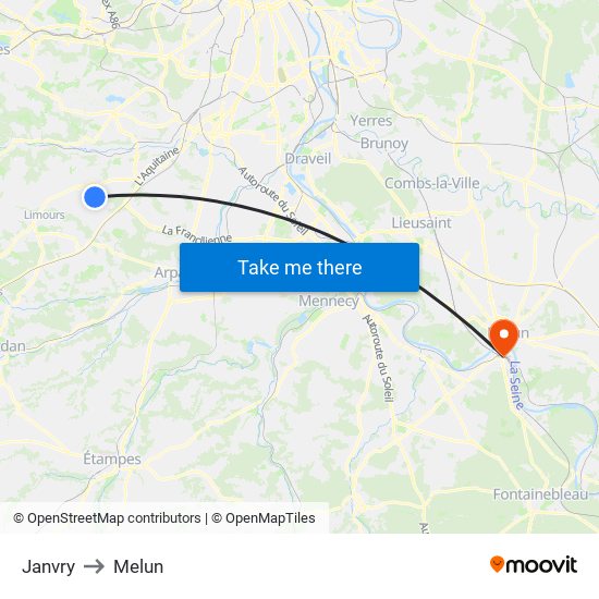 Janvry to Melun map