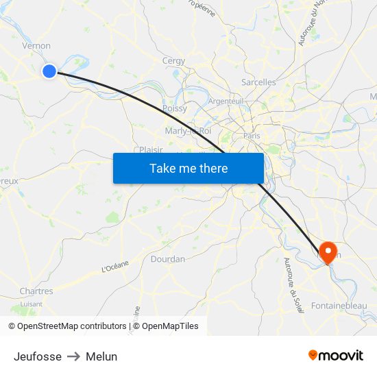 Jeufosse to Melun map