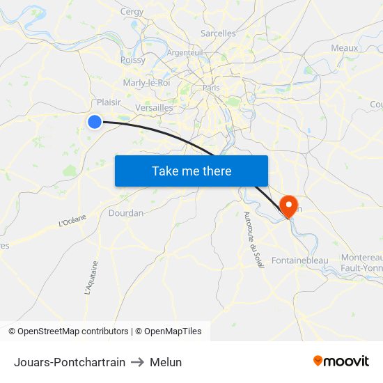 Jouars-Pontchartrain to Melun map
