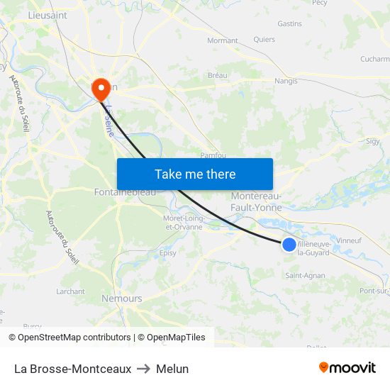 La Brosse-Montceaux to Melun map