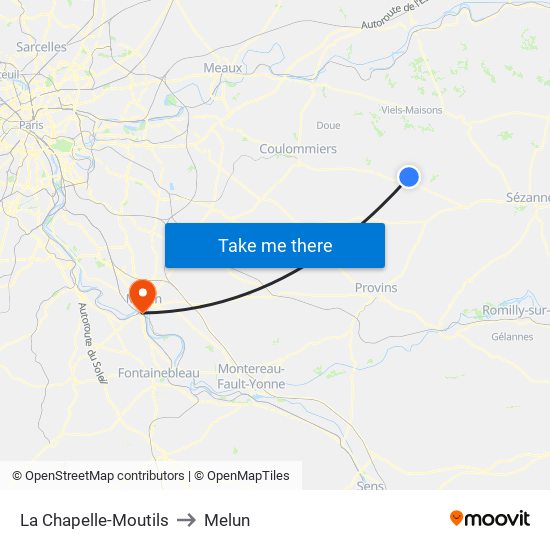 La Chapelle-Moutils to Melun map