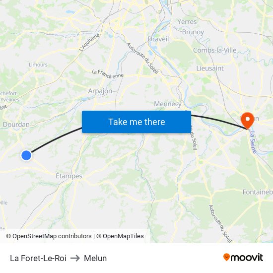 La Foret-Le-Roi to Melun map