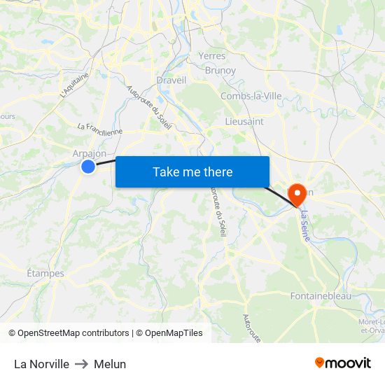 La Norville to Melun map