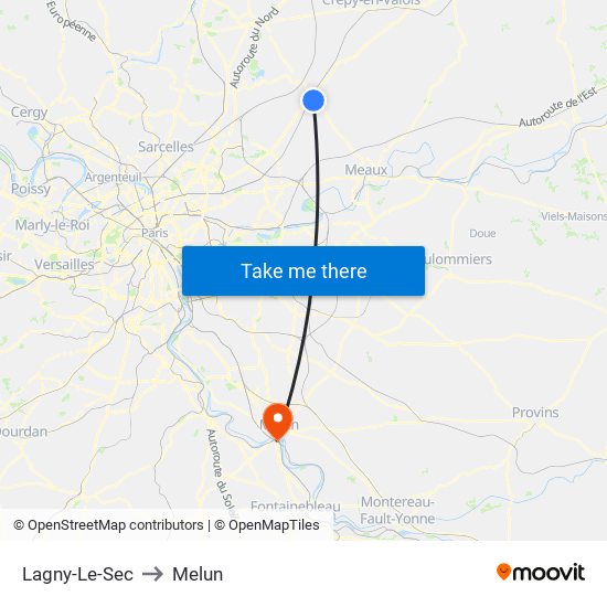 Lagny-Le-Sec to Melun map