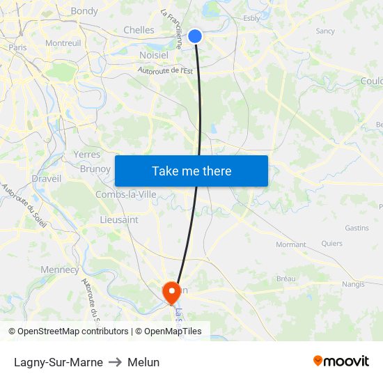 Lagny-Sur-Marne to Melun map