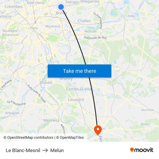 Le Blanc-Mesnil to Melun map