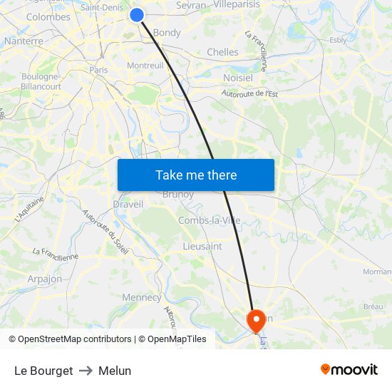 Le Bourget to Melun map