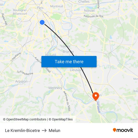 Le Kremlin-Bicetre to Melun map