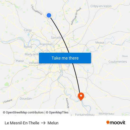 Le Mesnil-En-Thelle to Melun map