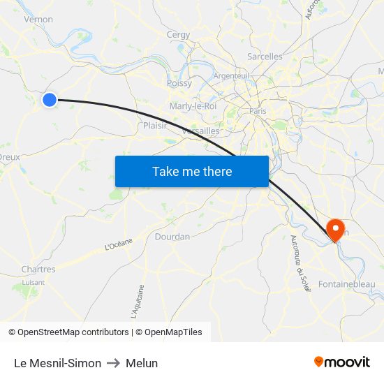 Le Mesnil-Simon to Melun map