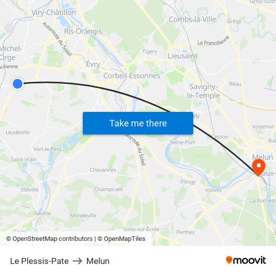 Le Plessis-Pate to Melun map