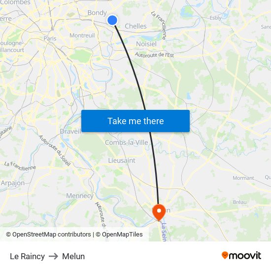 Le Raincy to Melun map