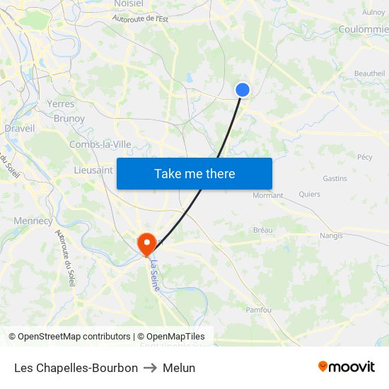 Les Chapelles-Bourbon to Melun map