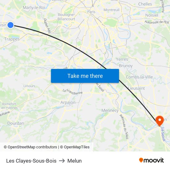 Les Clayes-Sous-Bois to Melun map