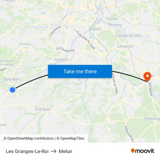 Les Granges-Le-Roi to Melun map