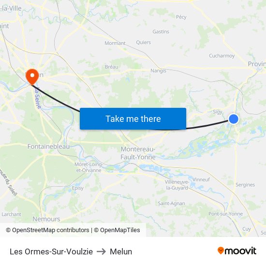 Les Ormes-Sur-Voulzie to Melun map
