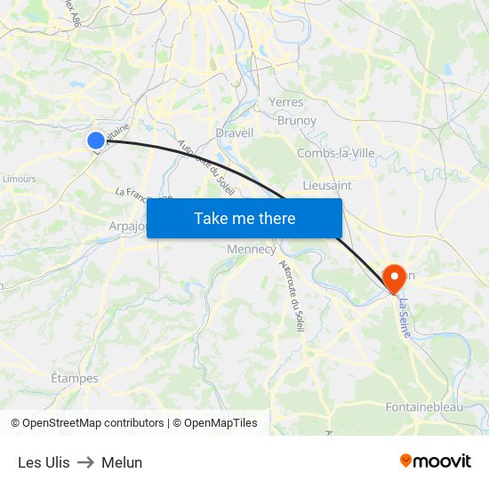 Les Ulis to Melun map