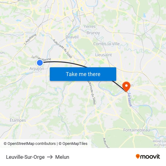 Leuville-Sur-Orge to Melun map