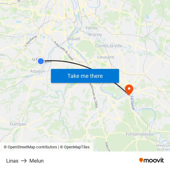 Linas to Melun map