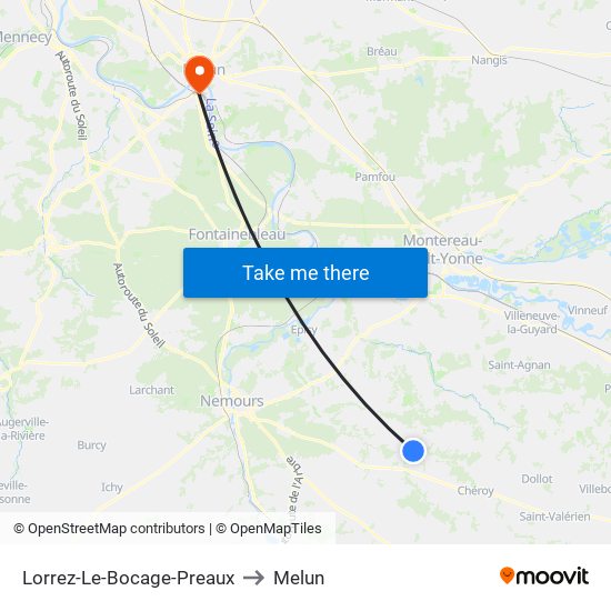 Lorrez-Le-Bocage-Preaux to Melun map
