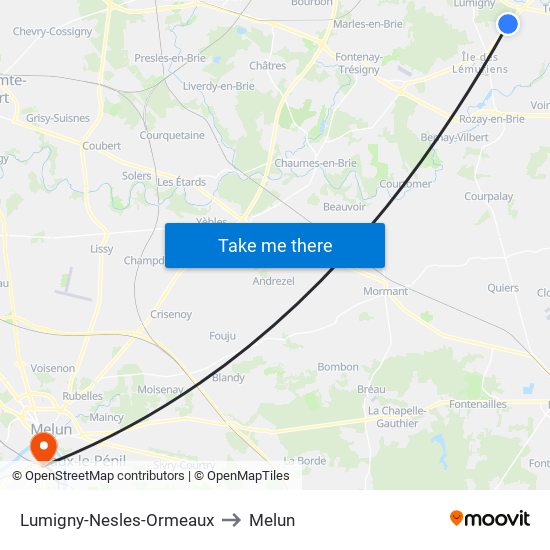 Lumigny-Nesles-Ormeaux to Melun map