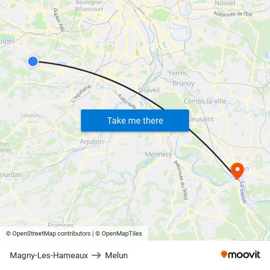 Magny-Les-Hameaux to Melun map