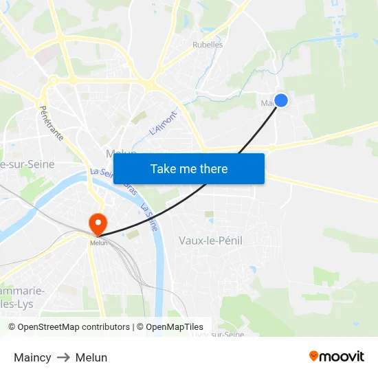 Maincy to Melun map