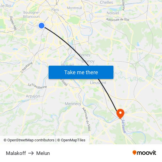 Malakoff to Melun map