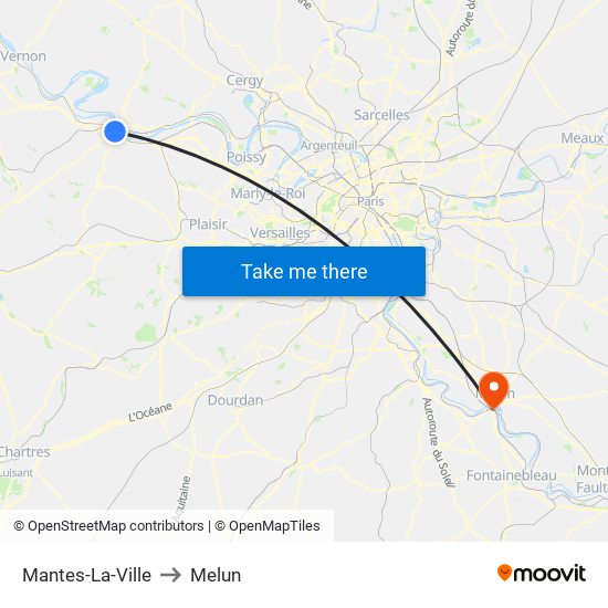 Mantes-La-Ville to Melun map