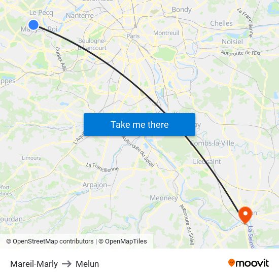 Mareil-Marly to Melun map