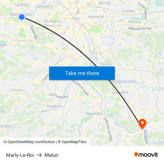 Marly-Le-Roi to Melun map