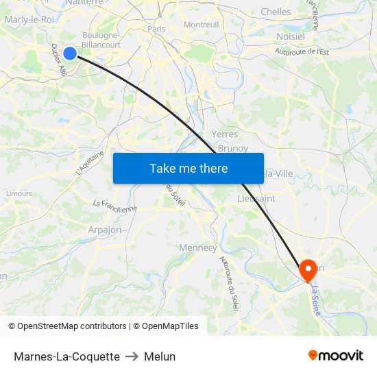 Marnes-La-Coquette to Melun map