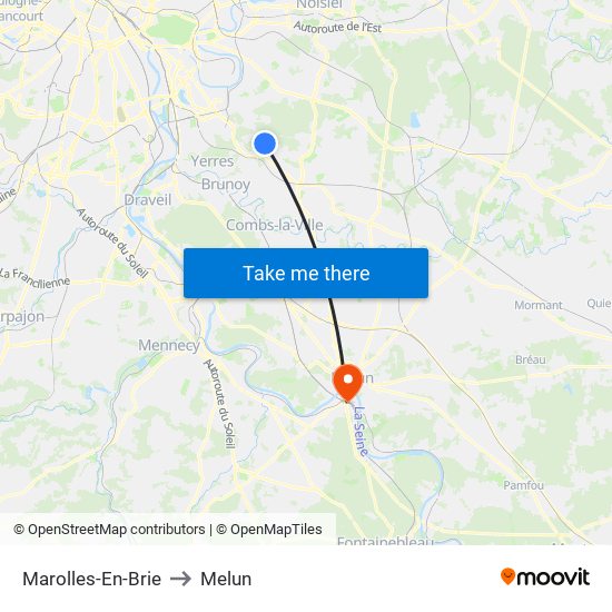 Marolles-En-Brie to Melun map