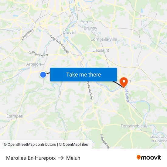 Marolles-En-Hurepoix to Melun map