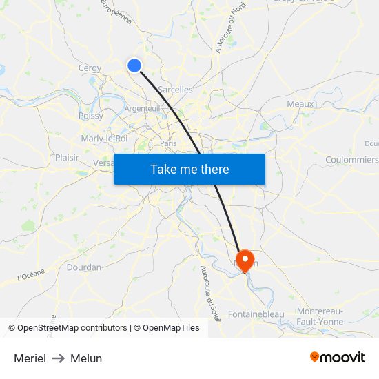 Meriel to Melun map