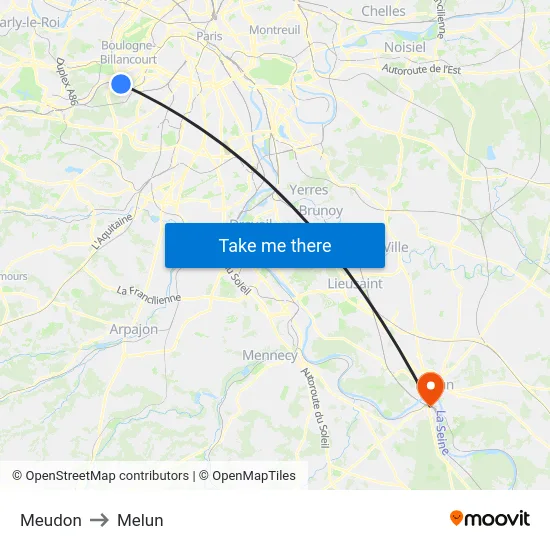 Meudon to Melun map