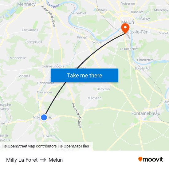 Milly-La-Foret to Melun map
