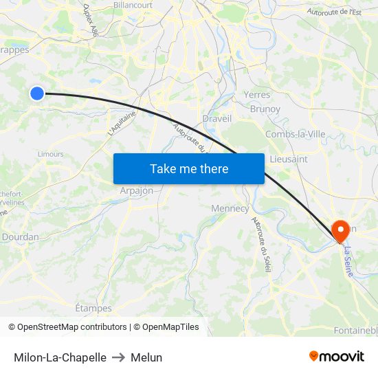Milon-La-Chapelle to Melun map