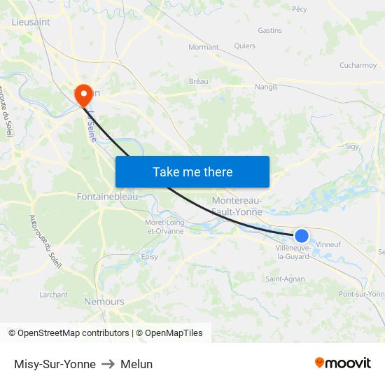 Misy-Sur-Yonne to Melun map