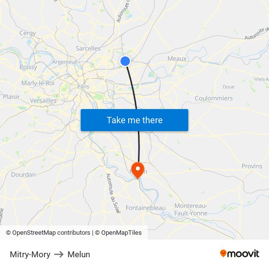 Mitry-Mory to Melun map